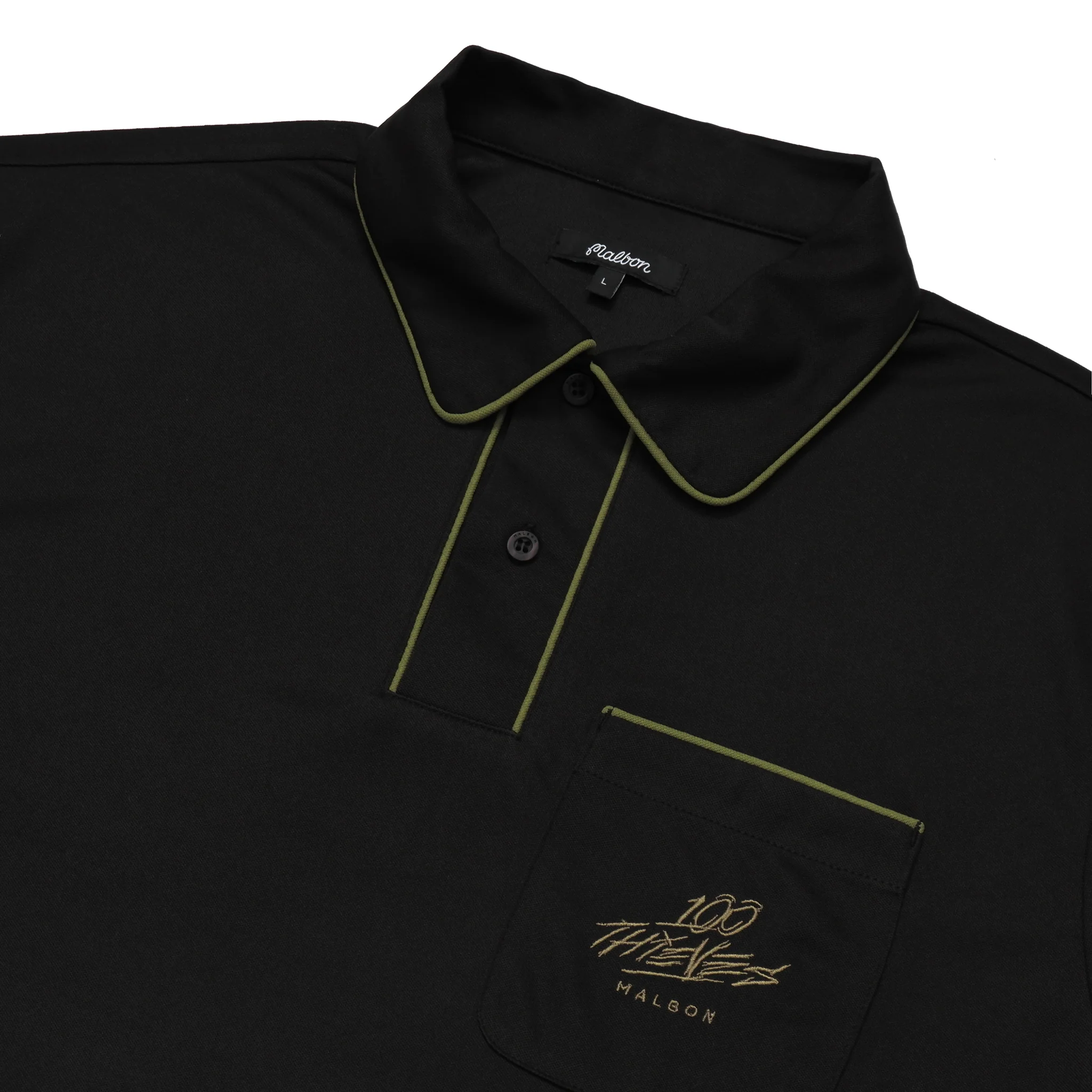 100 Thieves x Malbon Scout Performance Polo - Black - Image 3