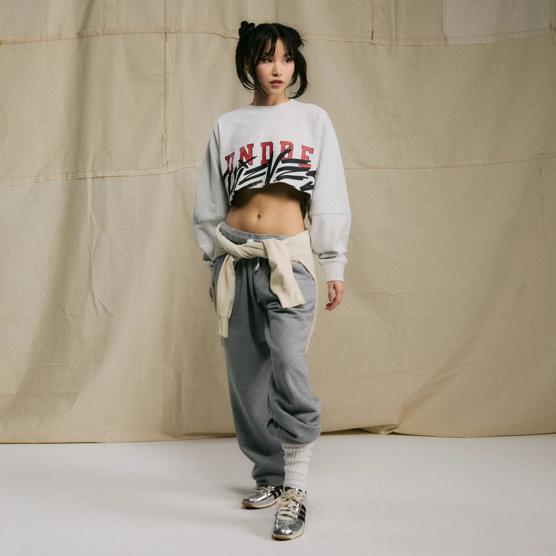 Womens Cropped LS - Ash Heather - Image 2